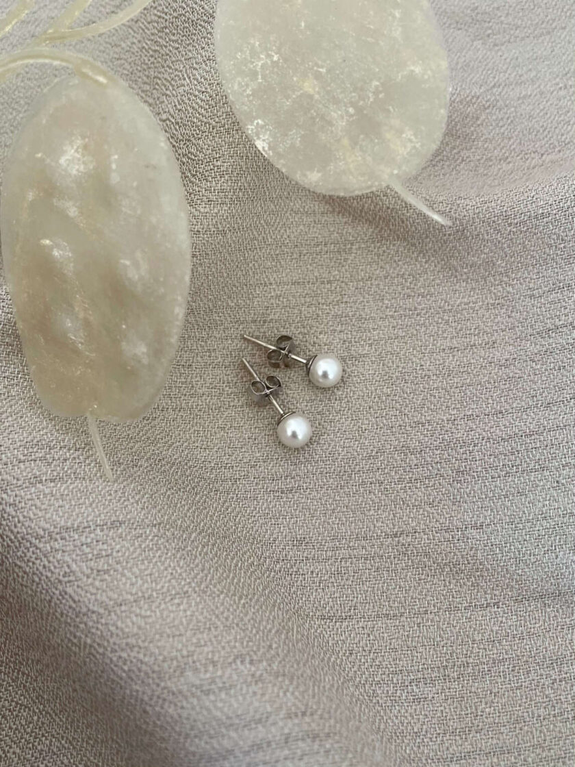 pearly whites σκουλαρίκια πέρλες 3mm ασήμι