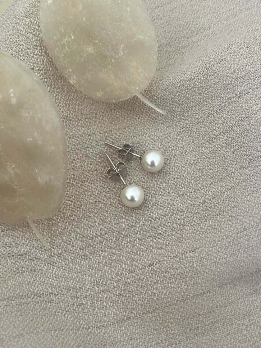 pearly whites σκουλαρίκια πέρλες ασήμι 5mm