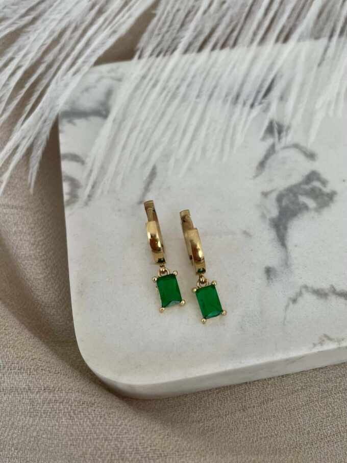 σκουλαρίκια emerald χρυσό ατσάλι zircon πρασινο