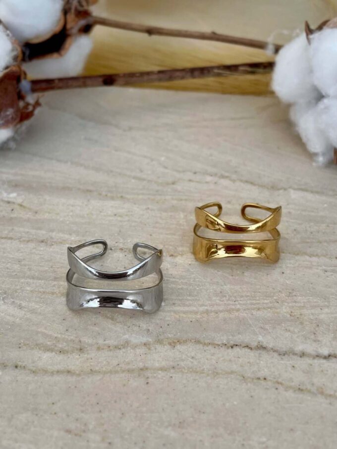 doubled διπλό ατσάλινο δαχτυλίδι κύμα γυναικεία κοσμήματα δαχτυλίδια γυναικεία χρυσό ασημί