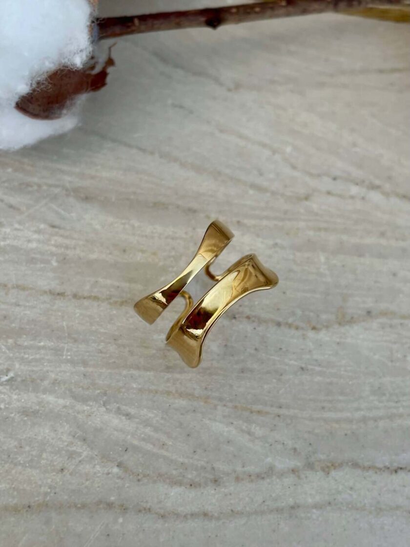 doubled διπλό ατσάλινο δαχτυλίδι κύμα γυναικεία κοσμήματα δαχτυλίδια γυναικεία χρυσό