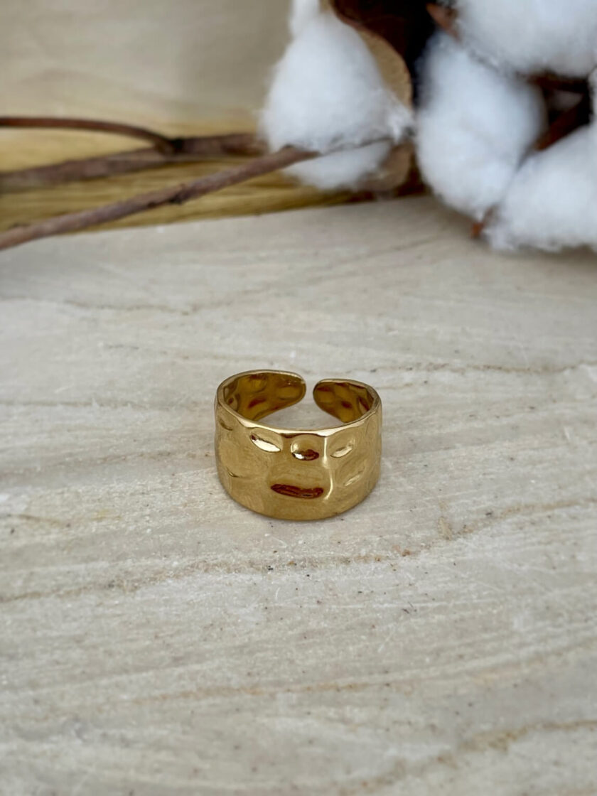 δαχτυλίδι marble χρυσό ανοξείδωτο ατσάλι ρυθμιζόμενο μέγεθος σφυρήλατο ανάγλυφο ανοιγόμενο boho