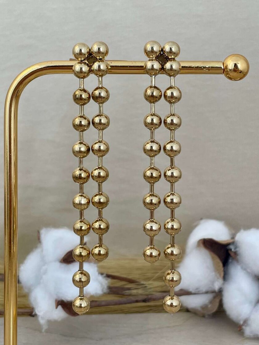 διπλά σκουλαρίκια bubbles μπίλιες χρυσές αλυσίδα ανοξείδωτο ατσάλι επιχρυσωμένο lyxnari bijoux