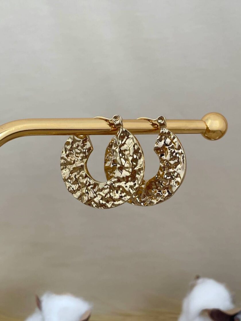σκουλαρίκια κρίκοι clay πλακέ ανάγλυφα organic design hoops ανοξείδωτο ατσάλι χρυσό ασημί
