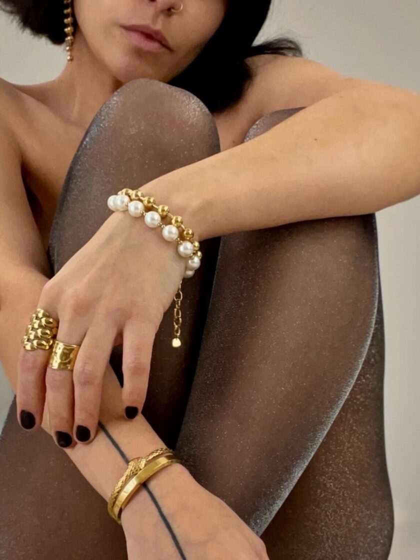 βραχιόλι bubble pearls πέρλες επίχρυσο ατσάλι ανοξείδωτο επιχρυσωμένο χρυσό χρώμα μπίλιες