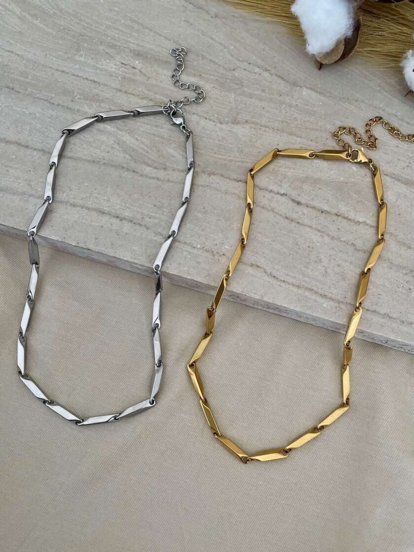 choker clips κοντό ατσάλινο κολιέ αλυσίδα από ατσάλι ασημί χρυσό minimal style