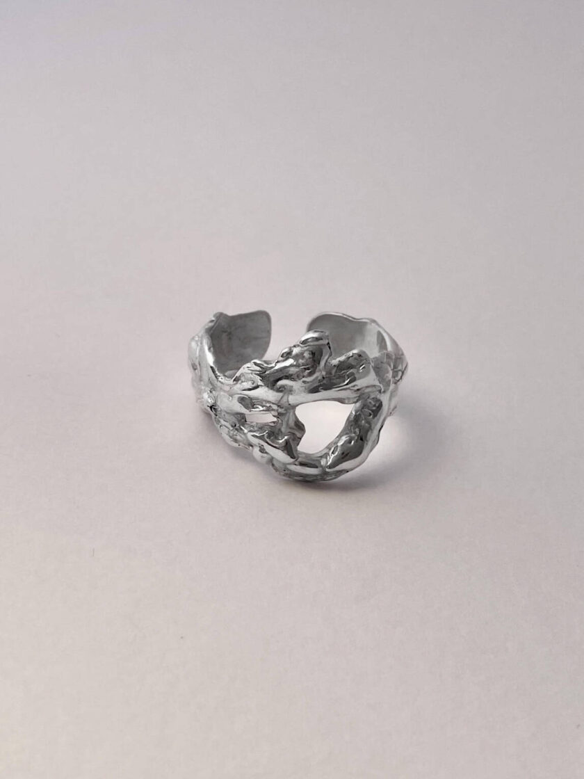 χειροποίητο δαχτυλίδι pulse από ασήμι 925 raw organic design sterling silver jewelry γυναικεία κοσμήματα δαχτυλίδια καρδιά melt