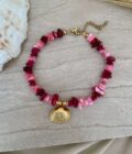 tropical anklet βραχιόλι ποδιού ροζ φούξια magenta χρυσό κοχύλι κοράλι βραχιόλια ποδιού καλοκαιρινά κοσμήματα γυναικεία boho bohemian style