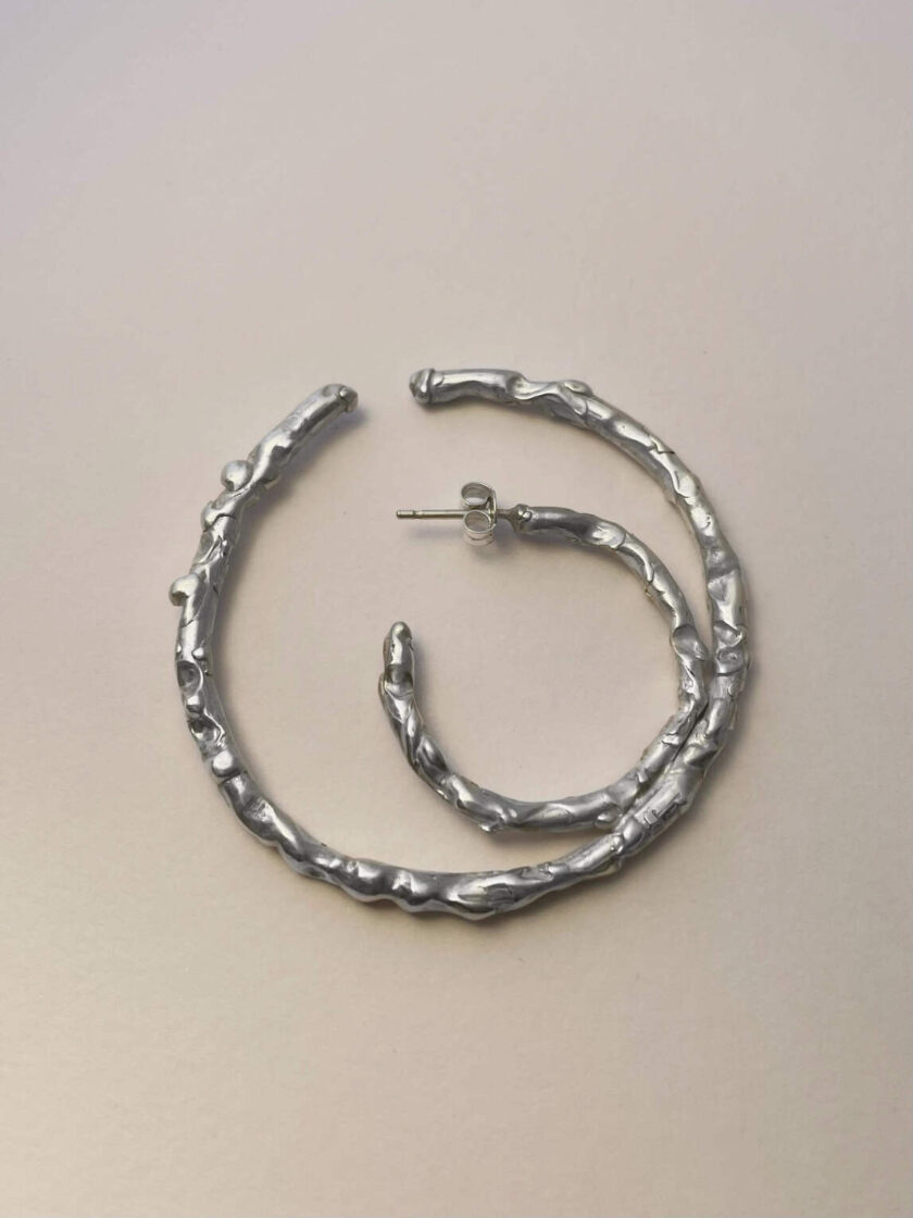 crescent moon sterling silver handmade jewelry χειροποίητο σκουλαρίκι από ασήμι 925 unisex κρίκος διπλός ασημένια κοσμήματα